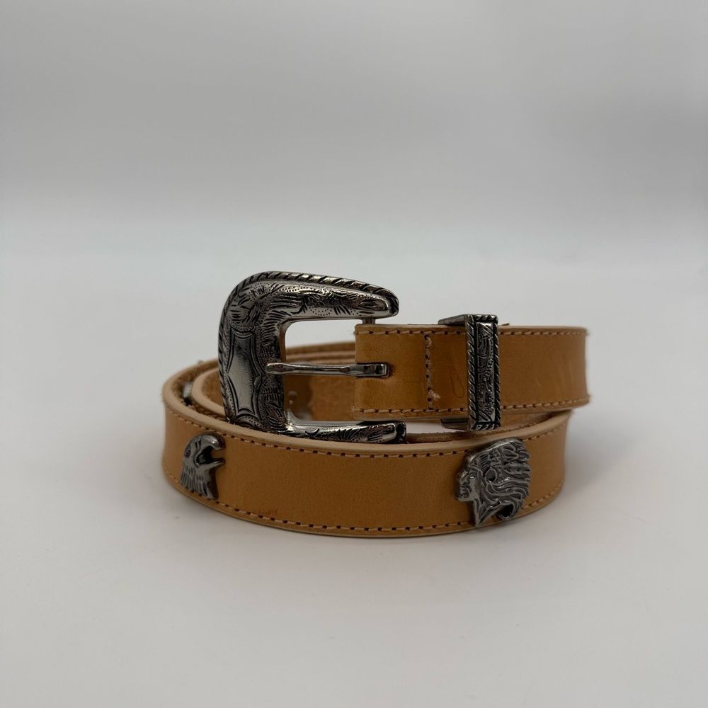 Genuine Leather Brown Western Style Belt Metal Conchos Eagle Women Fits XS-M